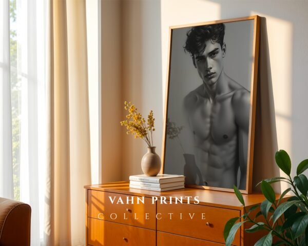 Modern Male Nude Wall Art Simple Line Illustration