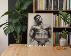 Male Nude Figure Study Wall Art Minimalist Print