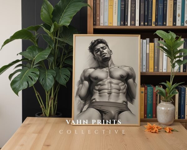 Male Nude Figure Study Wall Art Minimalist Print
