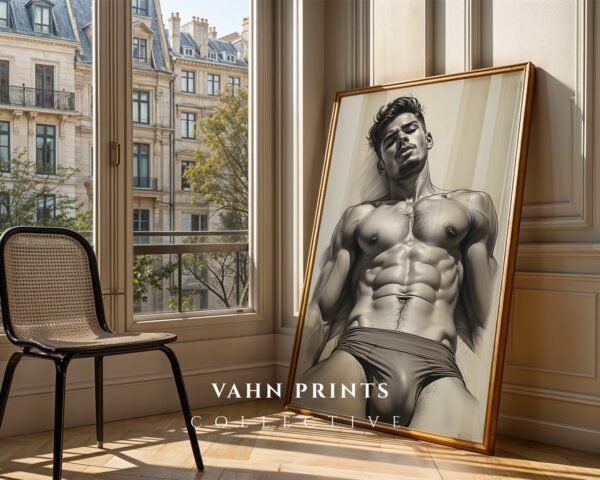 Male Nude Figure Study Wall Art Minimalist Print