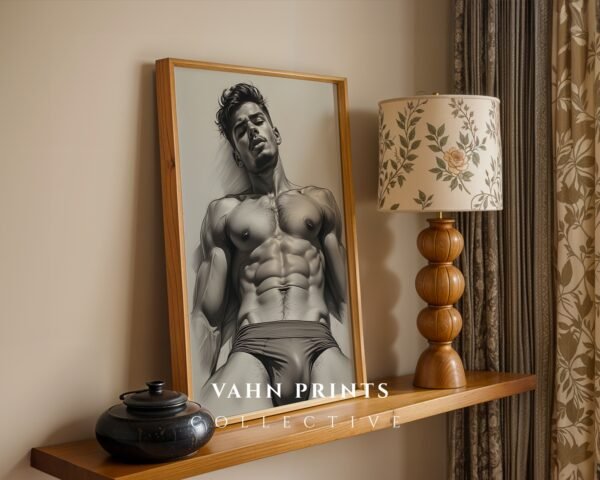 Male Nude Figure Study Wall Art Minimalist Print