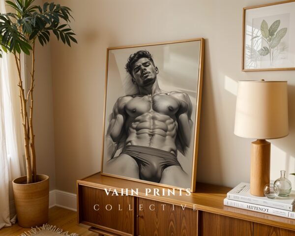 Male Nude Figure Study Wall Art Minimalist Print