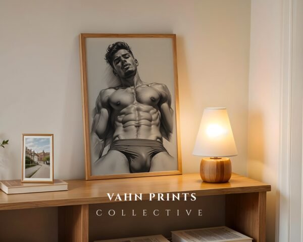 Male Nude Figure Study Wall Art Minimalist Print