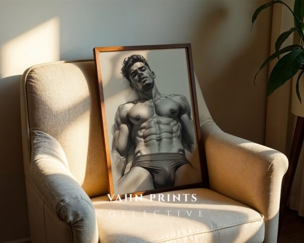 Male Nude Figure Study Wall Art Minimalist Print