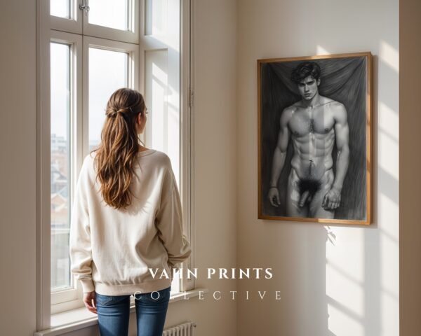 Artistic Nude Male Line Drawing Wall Decor