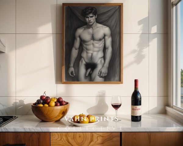 Artistic Nude Male Line Drawing Wall Decor