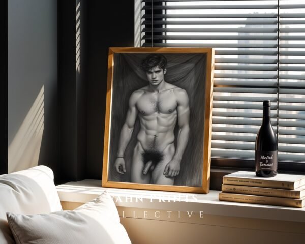 Artistic Nude Male Line Drawing Wall Decor
