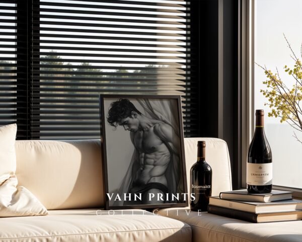 V182c_m10 Male Nude Body Art Sketch Minimalist Wall Print