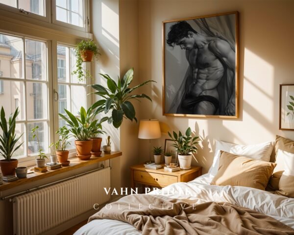 V182c_m2 Male Nude Body Art Sketch Minimalist Wall Print