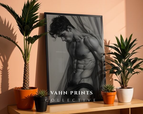 V182c_m3 Male Nude Body Art Sketch Minimalist Wall Print