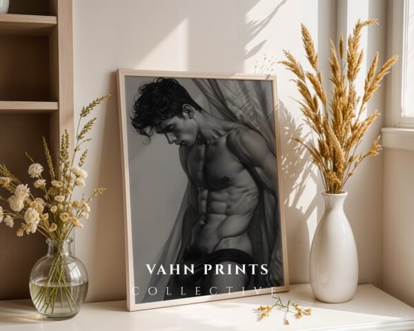 V182c_m4 Male Nude Body Art Sketch Minimalist Wall Print