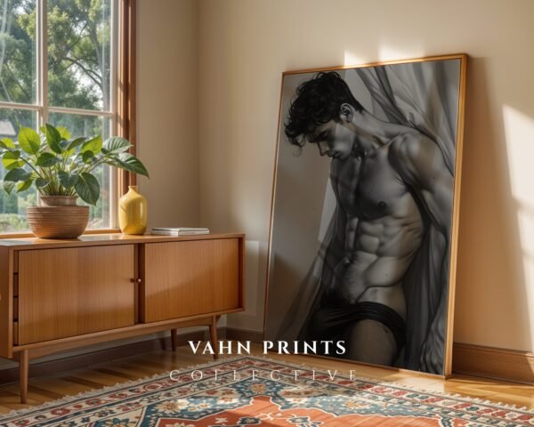 V182c_m5 Male Nude Body Art Sketch Minimalist Wall Print
