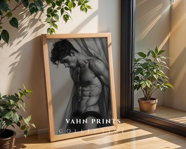 V182c_m6 Male Nude Body Art Sketch Minimalist Wall Print