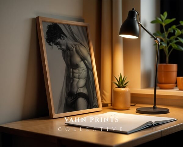 V182c_m7 Male Nude Body Art Sketch Minimalist Wall Print