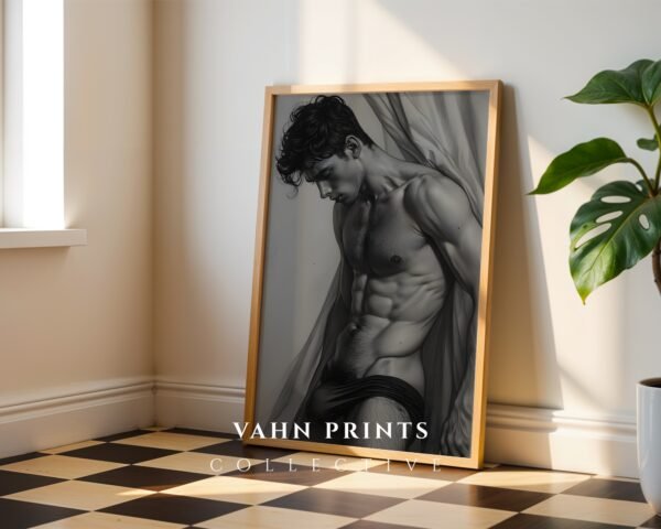 V182c_m8 Male Nude Body Art Sketch Minimalist Wall Print