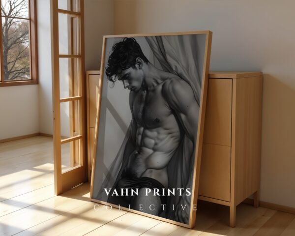V182c_m9 Male Nude Body Art Sketch Minimalist Wall Print