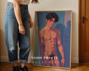 Clean Nude Male Figure Line Art Contemporary Decor