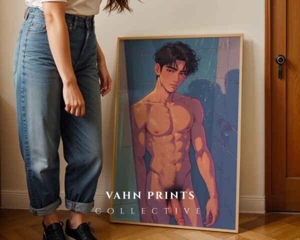 V184c_m1 Clean Nude Male Figure Line Art Contemporary Decor