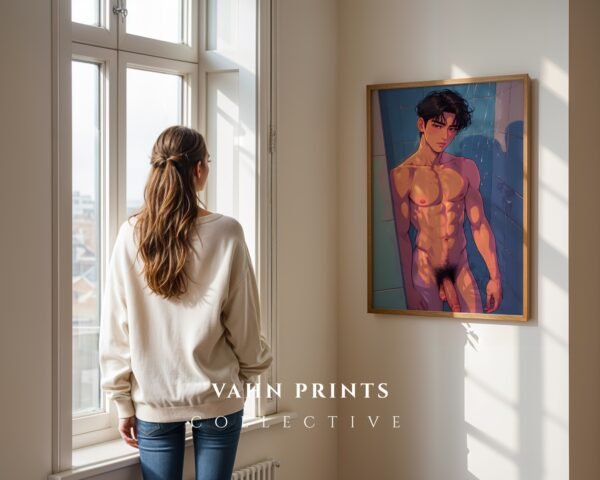 V184c_m2 Clean Nude Male Figure Line Art Contemporary Decor