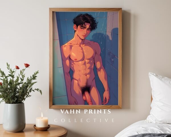 V184c_m3 Clean Nude Male Figure Line Art Contemporary Decor
