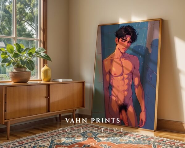 V184c_m4 Clean Nude Male Figure Line Art Contemporary Decor