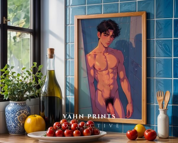 V184c_m7 Clean Nude Male Figure Line Art Contemporary Decor