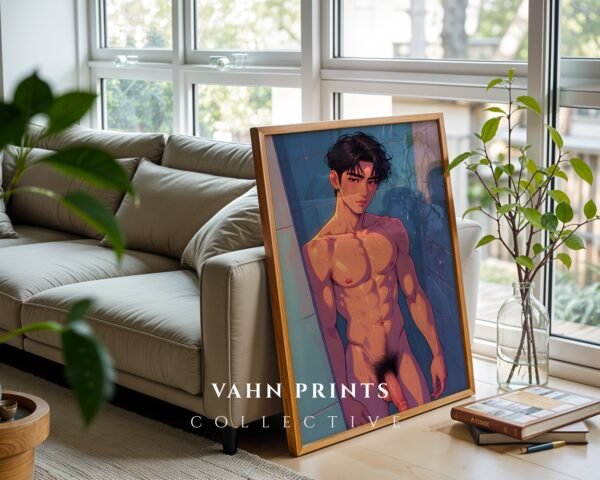 V184c_m9 Clean Nude Male Figure Line Art Contemporary Decor