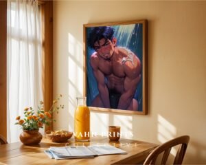 Male Nude Figure Line Art Print Clean Minimal Design