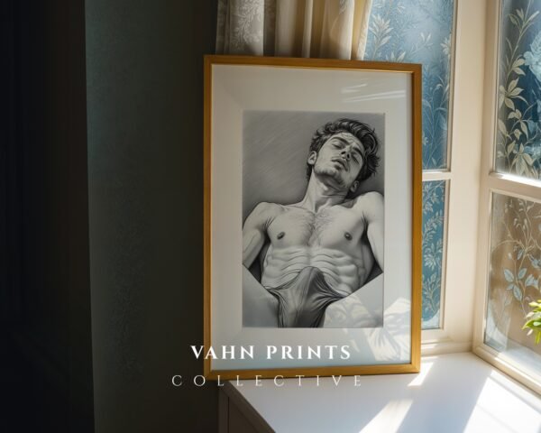 Clean Minimal Nude Male Wall Art Figure Sketch