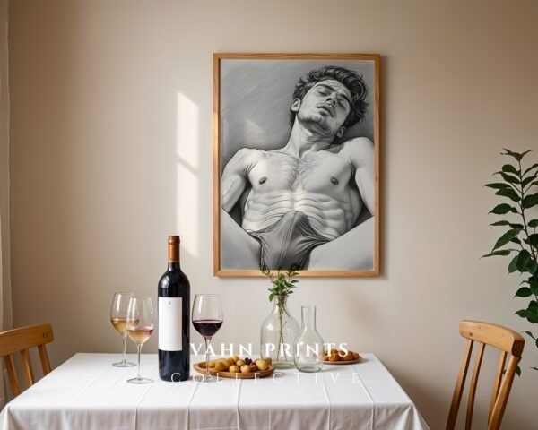 Clean Minimal Nude Male Wall Art Figure Sketch