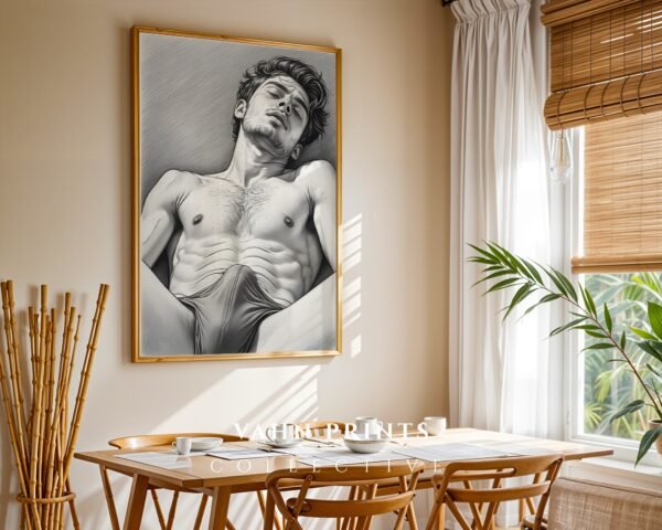 Clean Minimal Nude Male Wall Art Figure Sketch