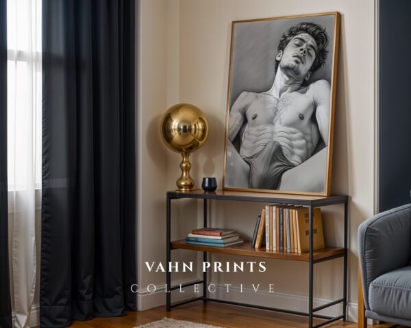 Clean Minimal Nude Male Wall Art Figure Sketch