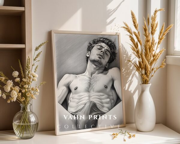 Clean Minimal Nude Male Wall Art Figure Sketch