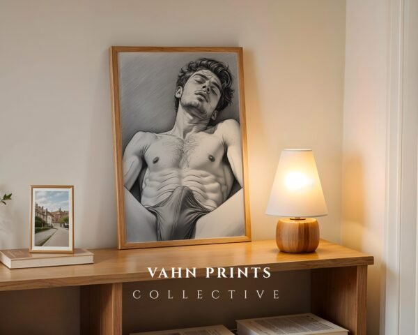 Clean Minimal Nude Male Wall Art Figure Sketch