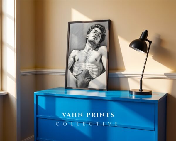 Clean Minimal Nude Male Wall Art Figure Sketch