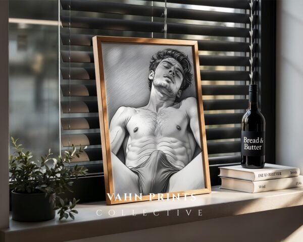 Clean Minimal Nude Male Wall Art Figure Sketch