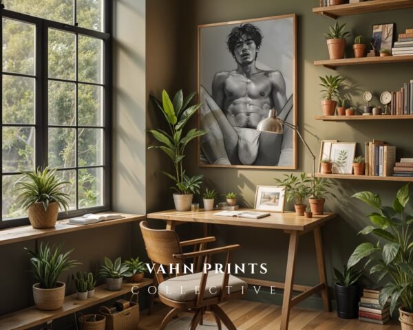 Male Nude Line Drawing Art Print Contemporary Style