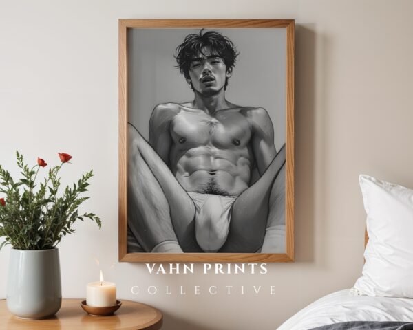 Male Nude Line Drawing Art Print Contemporary Style