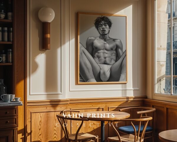 Male Nude Line Drawing Art Print Contemporary Style