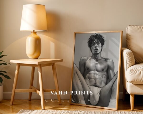 Male Nude Line Drawing Art Print Contemporary Style