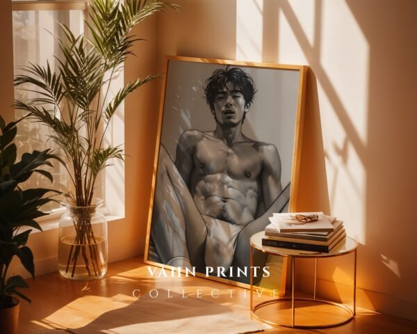 Male Nude Line Drawing Art Print Contemporary Style