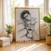 Male Nude Form Drawing Wall Art Modern Decor