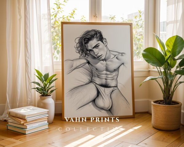 Male Nude Form Drawing Wall Art Modern Decor