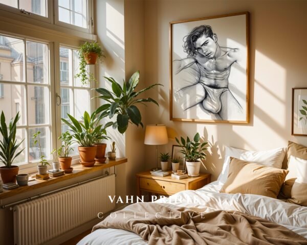 Male Nude Form Drawing Wall Art Modern Decor