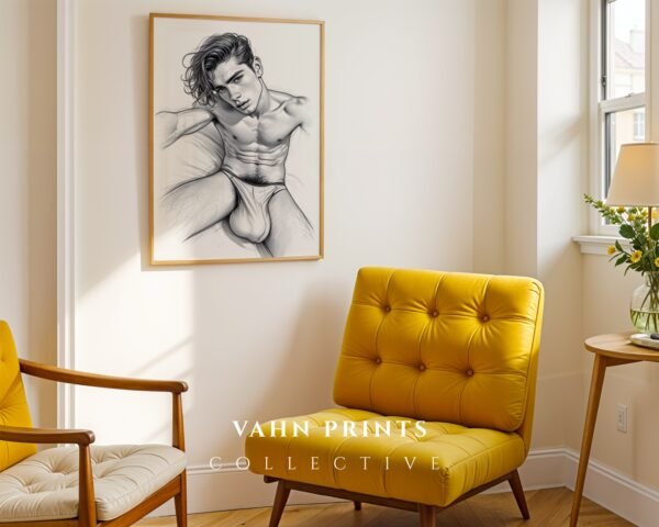 Male Nude Form Drawing Wall Art Modern Decor