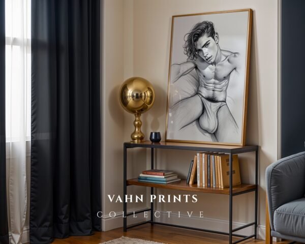 Male Nude Form Drawing Wall Art Modern Decor