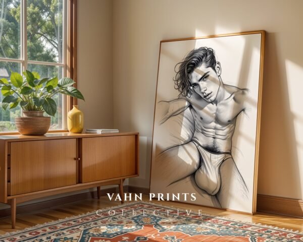 Male Nude Form Drawing Wall Art Modern Decor