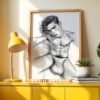 Male Nude Form Drawing Wall Art Modern Decor