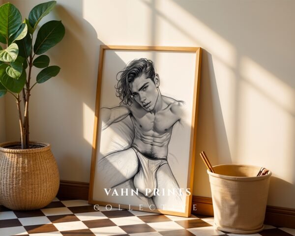 Male Nude Form Drawing Wall Art Modern Decor