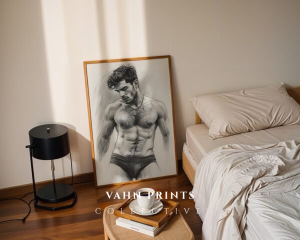 Masculine Nude Male Line Art Wall Print Minimalist